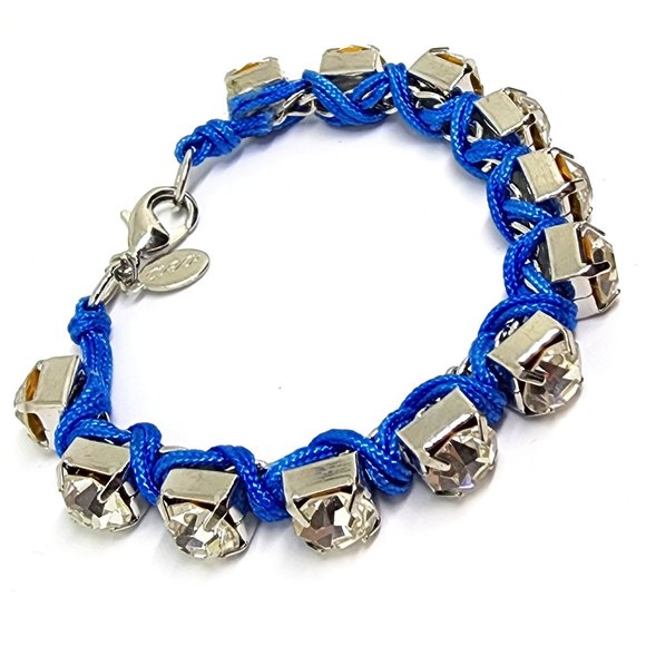 AEO Blue Woven Chunky Prong-set Rhinestone Lobster Clasp Bracelet - Picture 3 of 7